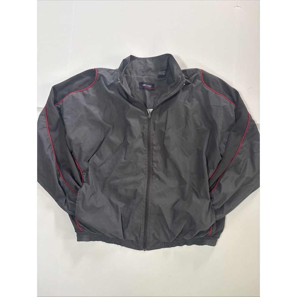 On Line Light Jacket Men's Sz Large Dark Gray Windbreaker Lined Full Zip EUC